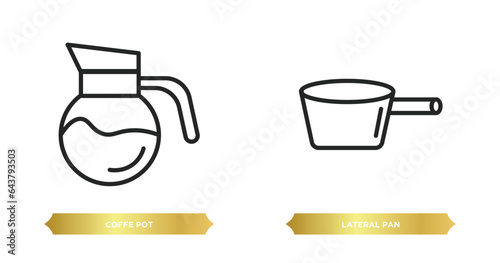 two editable outline icons from bistro and restaurant concept. thin line icons such as coffe pot, lateral pan vector.