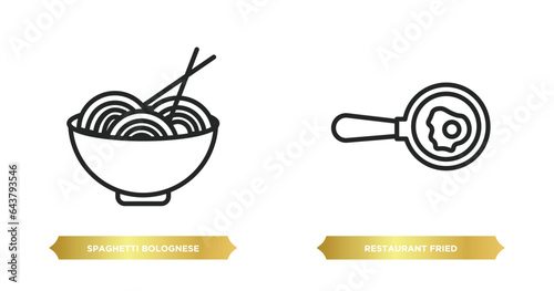 two editable outline icons from bistro and restaurant concept. thin line icons such as spaghetti bolognese, restaurant fried egg vector.