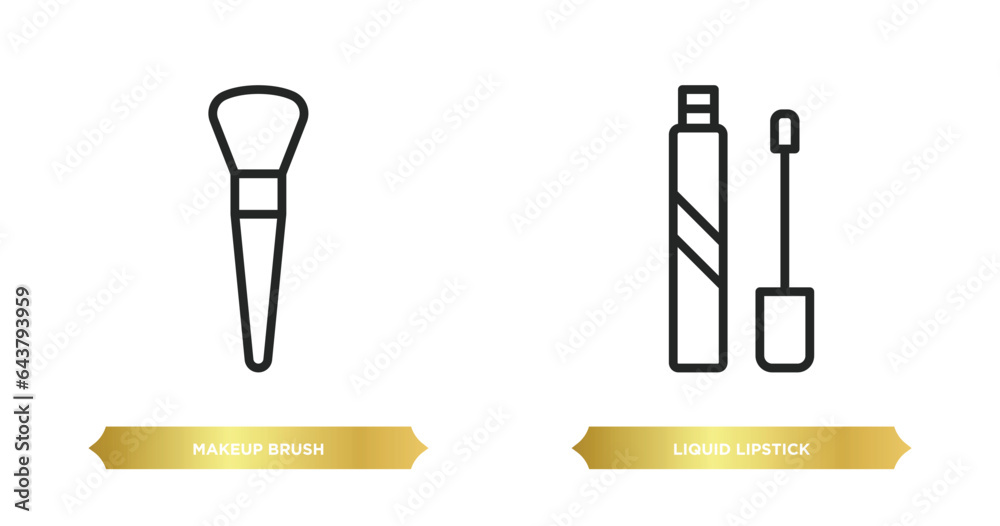 two editable outline icons from beauty concept. thin line icons such as makeup brush, liquid lipstick vector. two editable outline icons from beauty concept. thin line icons such as makeup brush, liquid lipstick vector.