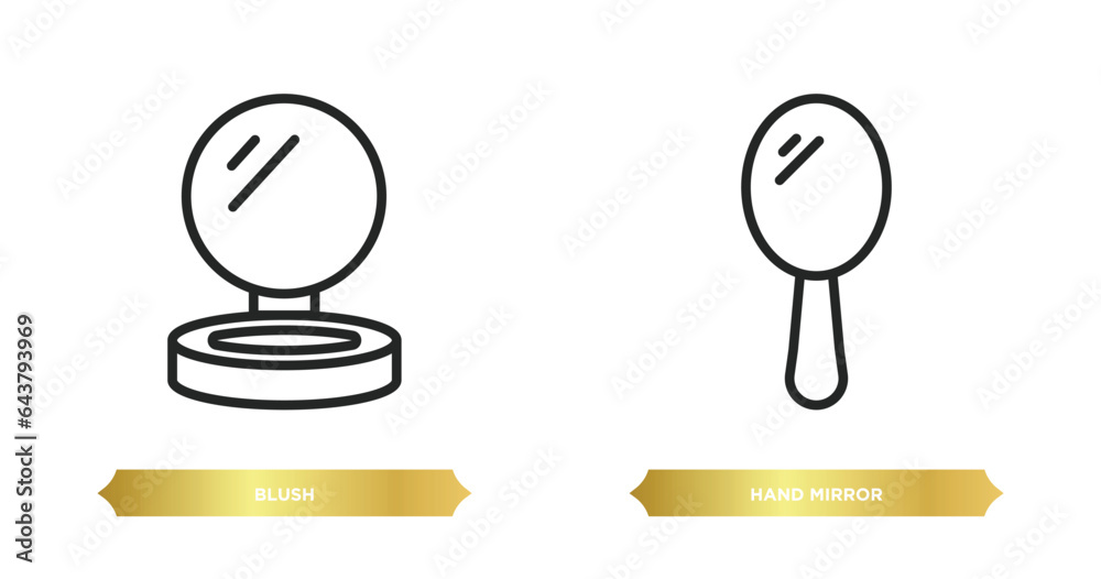 two editable outline icons from beauty concept. thin line icons such as blush, hand mirror vector. two editable outline icons from beauty concept. thin line icons such as blush, hand mirror vector.