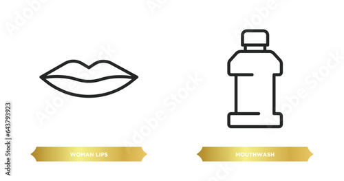 two editable outline icons from beauty concept. thin line icons such as woman lips, mouthwash vector.