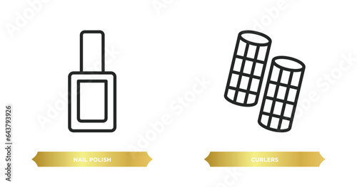 two editable outline icons from beauty concept. thin line icons such as nail polish, curlers vector.
