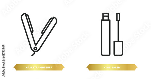 two editable outline icons from beauty concept. thin line icons such as hair straightener, concealer vector.