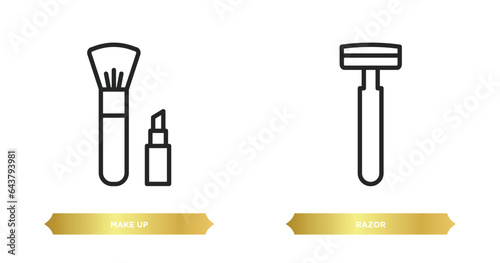 two editable outline icons from beauty concept. thin line icons such as make up, razor vector.