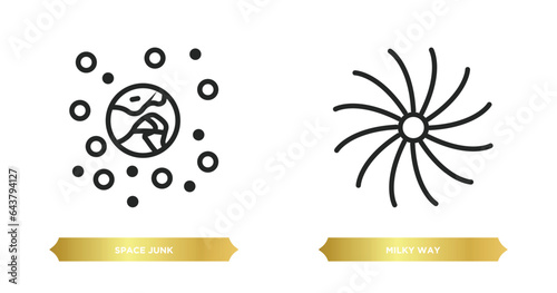 two editable outline icons from astronomy concept. thin line icons such as space junk, milky way vector.
