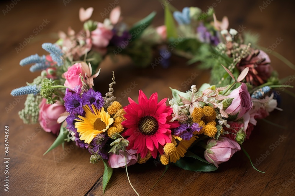 flower crown with various wildflowers and greenery