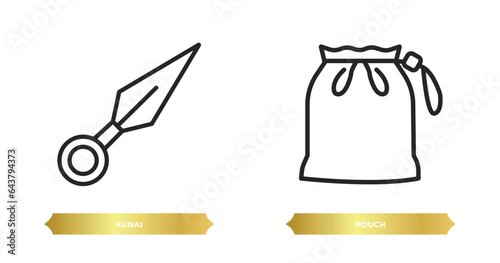 two editable outline icons from asian concept. thin line icons such as kunai, pouch vector.