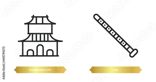 two editable outline icons from asian concept. thin line icons such as forbidden city, dizi vector. photo