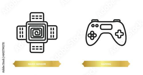two editable outline icons from artificial intellegence concept. thin line icons such as nano sensor, gaming vector.
