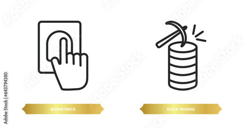 two editable outline icons from artificial intellegence concept. thin line icons such as biometrics, data mining vector.