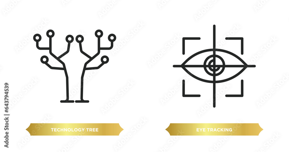 two editable outline icons from artificial intellegence concept. thin line icons such as technology tree, eye tracking vector. two editable outline icons from artificial intellegence concept. thin line icons such as technology tree, eye tracking vector.