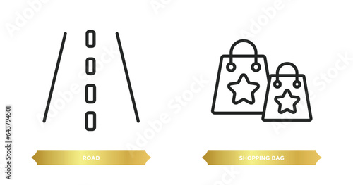 two editable outline icons from artificial intellegence concept. thin line icons such as road, shopping bag vector.