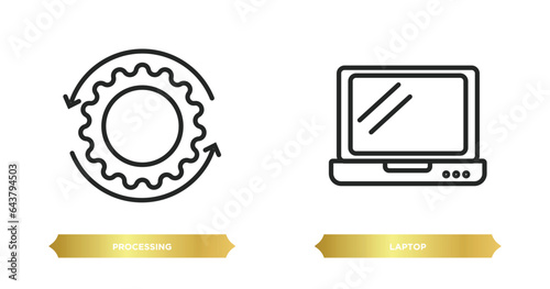 two editable outline icons from artificial intellegence concept. thin line icons such as processing, laptop vector.