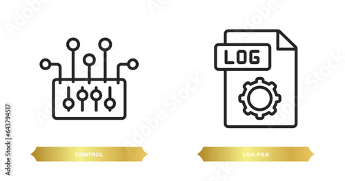 two editable outline icons from artificial intelligence concept. thin line icons such as control, log file vector.