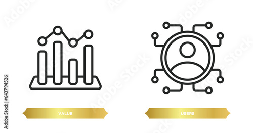two editable outline icons from artificial intelligence concept. thin line icons such as value, users vector.