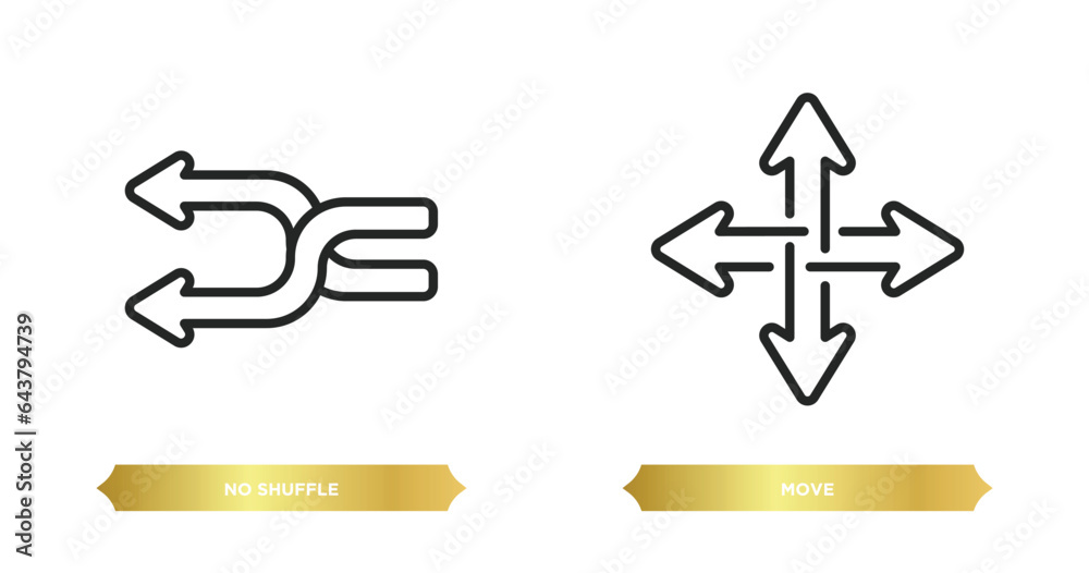 two editable outline icons from arrows concept. thin line icons such as no shuffle, move vector. two editable outline icons from arrows concept. thin line icons such as no shuffle, move vector.