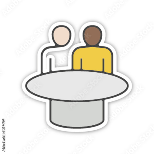 Pictogramme icones et logo equipe travail groupe table ronde couleur jaune relief