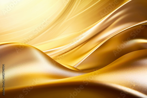 Golden silk fabric texture background. Gold and cream elegant luxury satin cloth with wave. Prestigious, award, luxurious abstract background.
