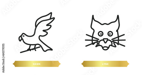 two editable outline icons from animals concept. thin line icons such as hawk  lynx vector.