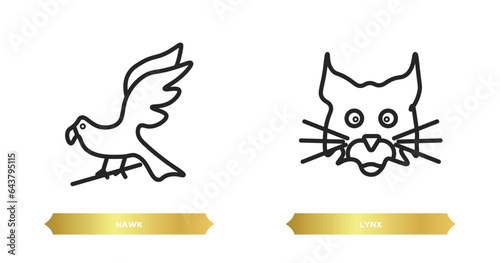two editable outline icons from animals concept. thin line icons such as hawk, lynx vector.
