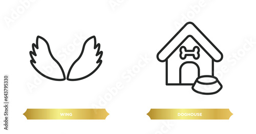two editable outline icons from animals concept. thin line icons such as wing, doghouse vector.