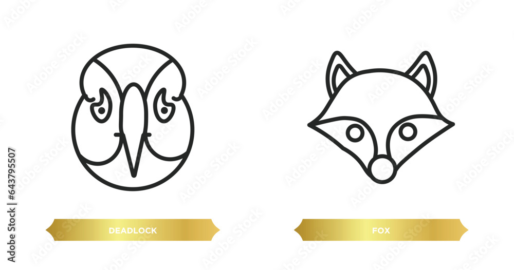 two editable outline icons from animals concept. thin line icons such as deadlock, fox vector. two editable outline icons from animals concept. thin line icons such as deadlock, fox vector.