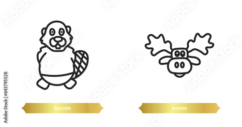 two editable outline icons from animals concept. thin line icons such as beaver, moose vector.