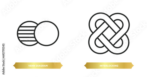 two editable outline icons from analytics concept. thin line icons such as venn diagram, interlocking vector.