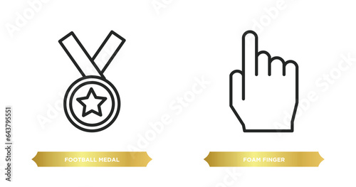 two editable outline icons from american football concept. thin line icons such as football medal, foam finger vector.