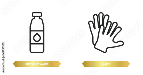 two editable outline icons from american football concept. thin line icons such as bottle of water, glove vector.