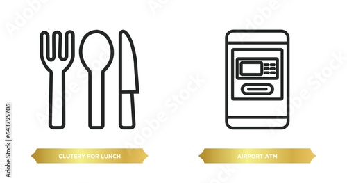 two editable outline icons from airport terminal concept. thin line icons such as clutery for lunch, airport atm vector. photo