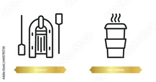 two editable outline icons from airport terminal concept. thin line icons such as lifeboat, hot coffee vector.