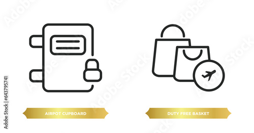two editable outline icons from airport terminal concept. thin line icons such as airpot cupboard, duty free basket vector.