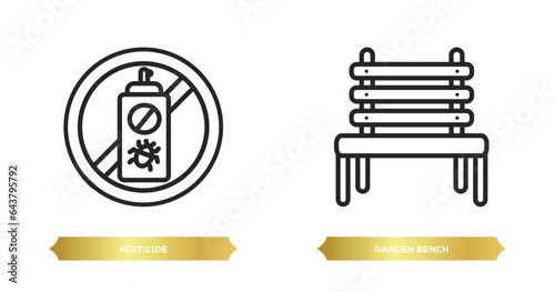 two editable outline icons from agriculture farming concept. thin line icons such as pesticide, garden bench vector.