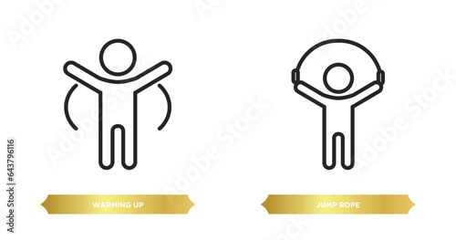 two editable outline icons from activity and hobbies concept. thin line icons such as warming up, jump rope vector.