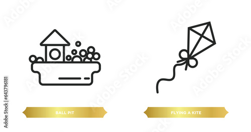 two editable outline icons from activity and hobbies concept. thin line icons such as ball pit, flying a kite vector.