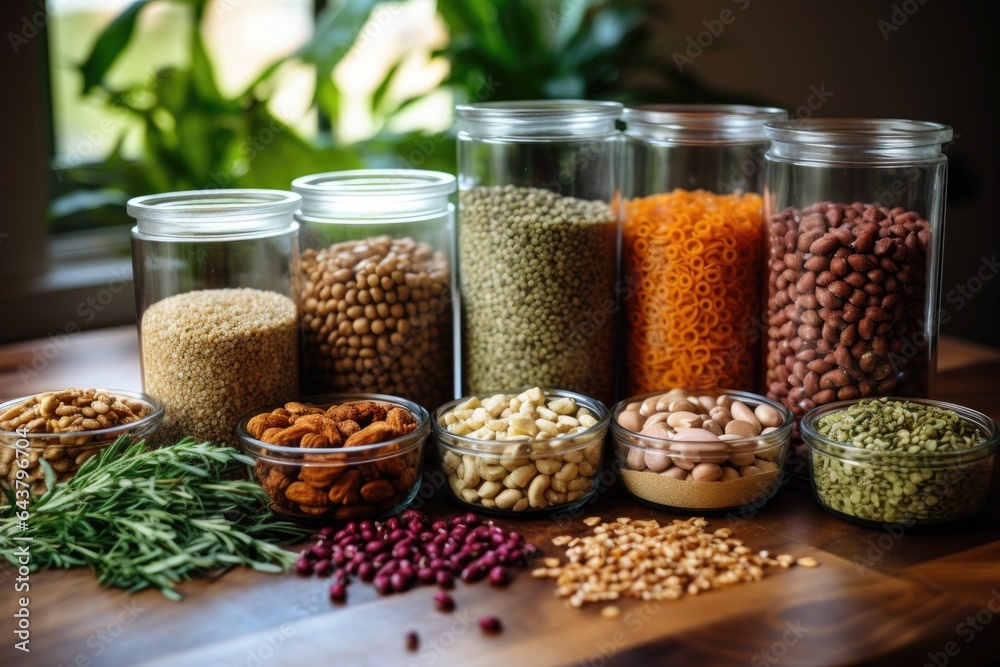 arrangement of various healthy grains and legumes for meal prep