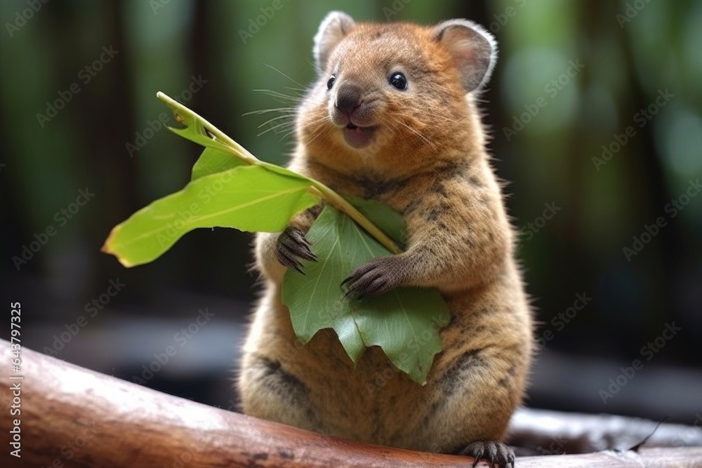 quokka with cheeks full of leaves, mid-chew quokka with cheeks full of leaves, mid-chew
