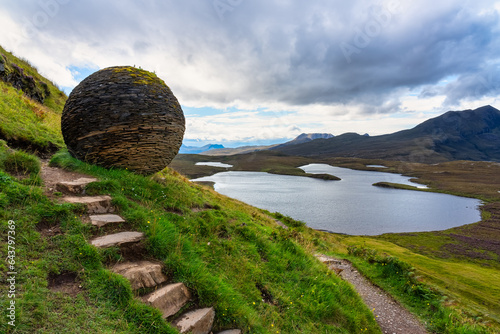 Panorama of the Knochan Crag Trail in the North West Highlands close to Ullapool