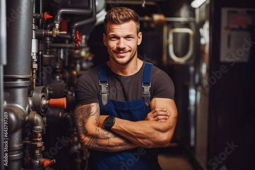 Portrait of smiling handsome plumber