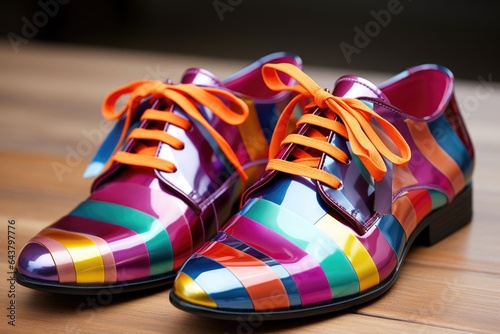 polished shoes with colorful shoelaces