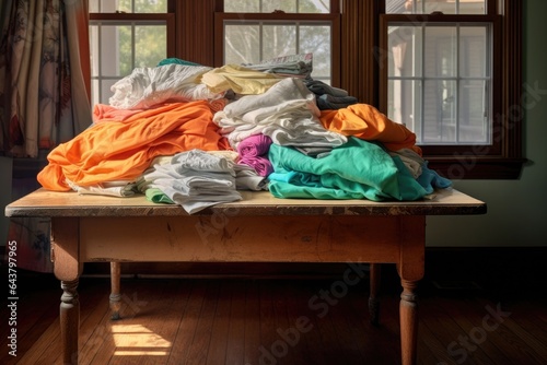 clean and folded laundry on a table by color