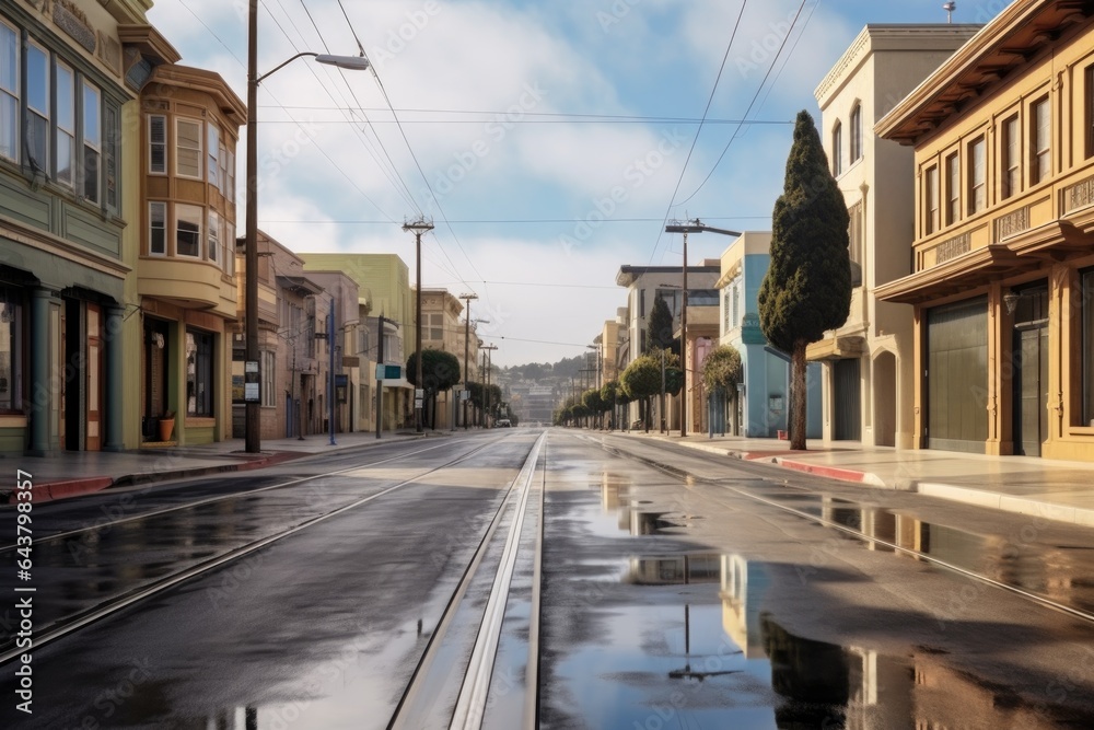 Fototapeta premium empty street with clean lines after sweeping