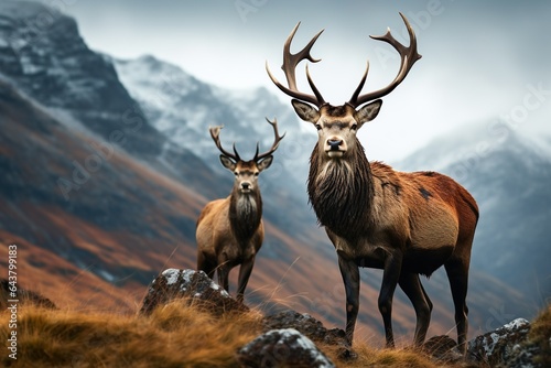 Red Deer Stags Amidst Rugged Landscapes | Generative AI