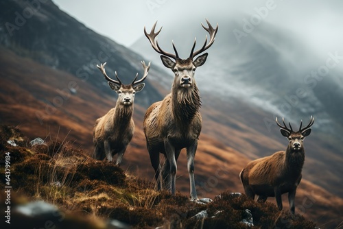 Red Deer Stags Amidst Rugged Landscapes   Generative AI