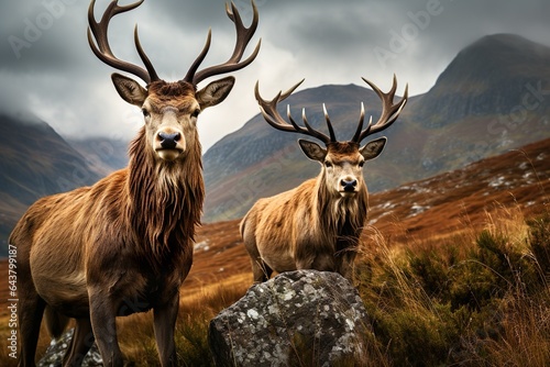 Red Deer Stags Amidst Rugged Landscapes | Generative AI