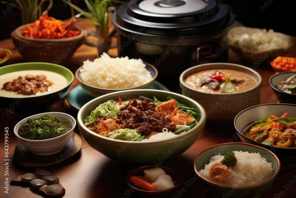 assortment of dishes prepared using rice cooker