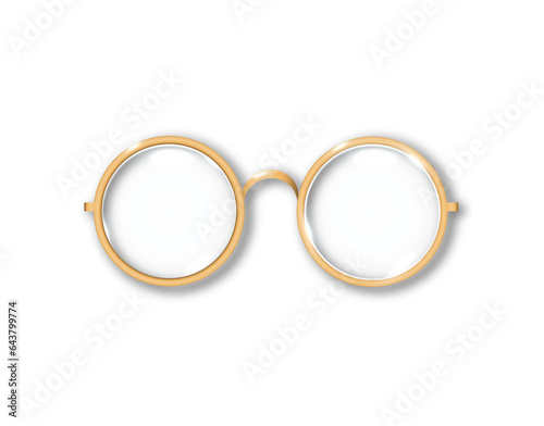 Golden glasses round black-rimmed glasses accessory. Optics lensvintage trend. Vector