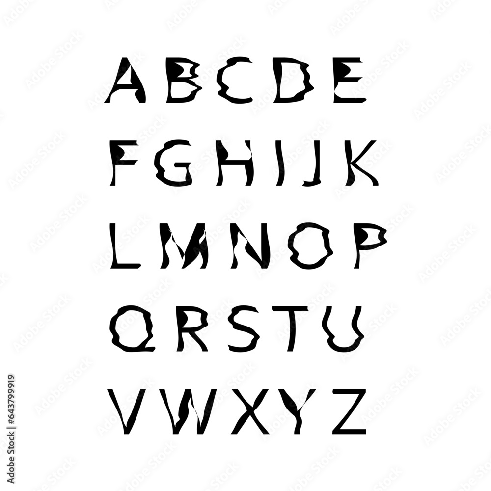 Wavy, pulsating alphabet. Font design in the style of water waves. vector illustration Wavy, pulsating alphabet. Font design in the style of water waves. vector illustration