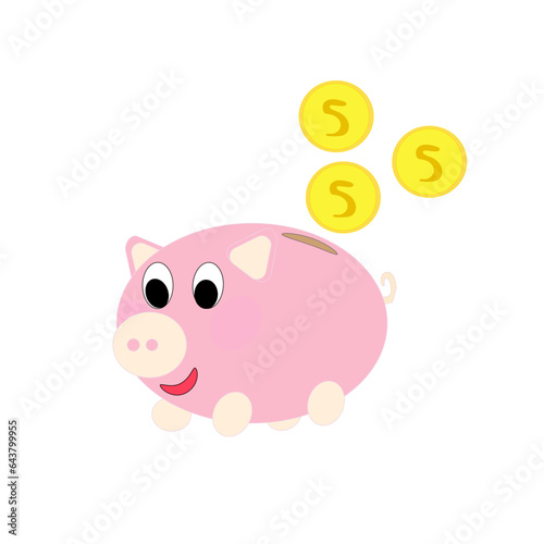 pig, bank, piggy, money, savings, pink, coin, finance, vector, piggy bank, animal, cartoon, business, banking, save, currency, illustration, saving, investment, cash, dollar, wealth, coins, icon, symb